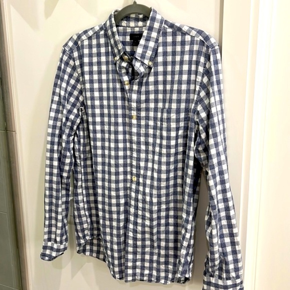 JCrew Mens Button Down - Heathered Blue/White Box Check - Size Medium.
